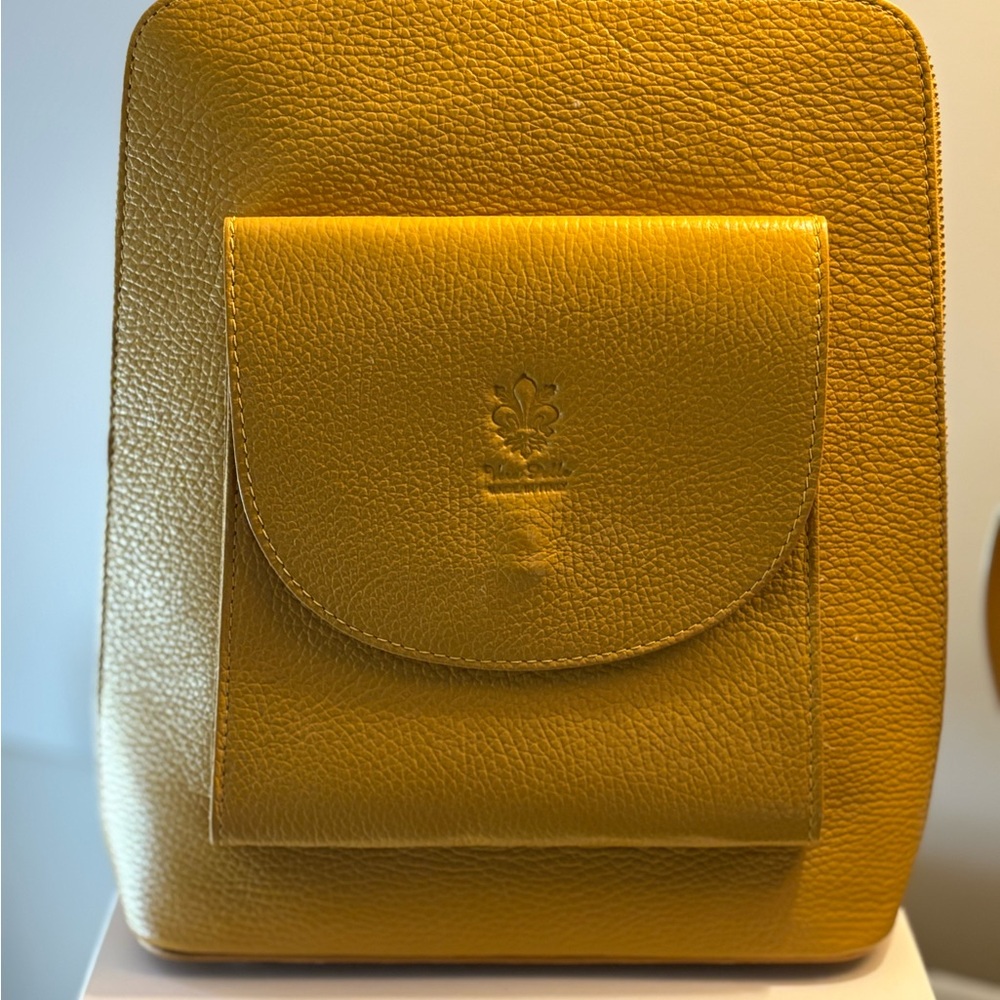 Chic Yellow Pebbled Leather Backpack/Purse from Italy